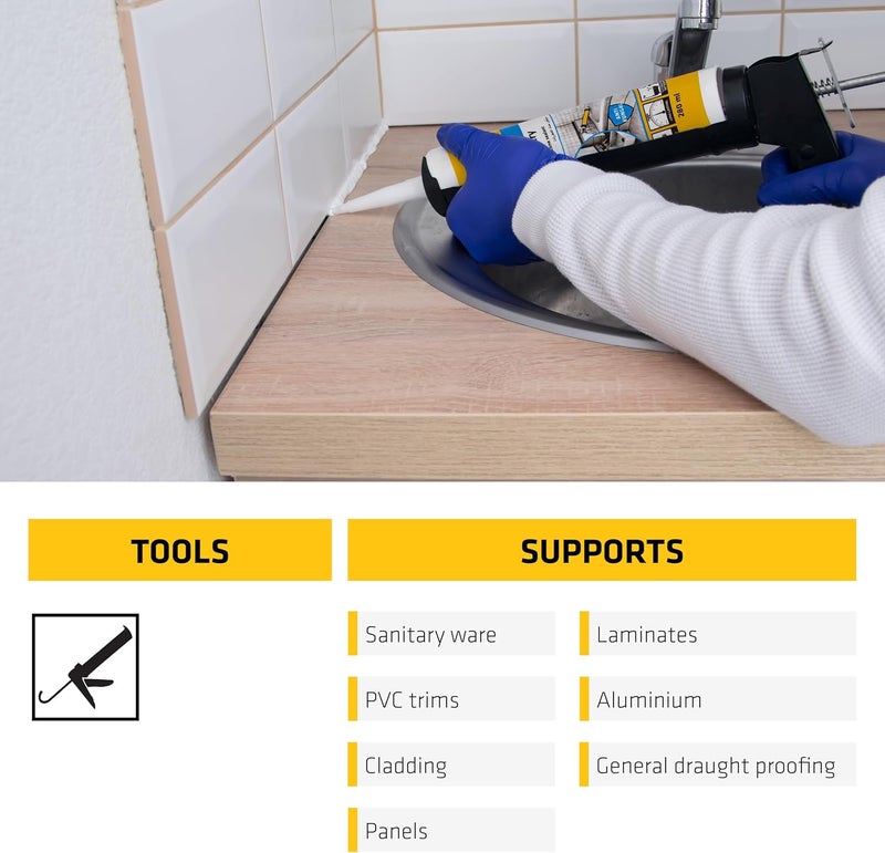 SIKA Sikasil-117 Sanitary Anti-Fungal Silicone Sealant - 280ml Transparent Cartridge - Image 5
